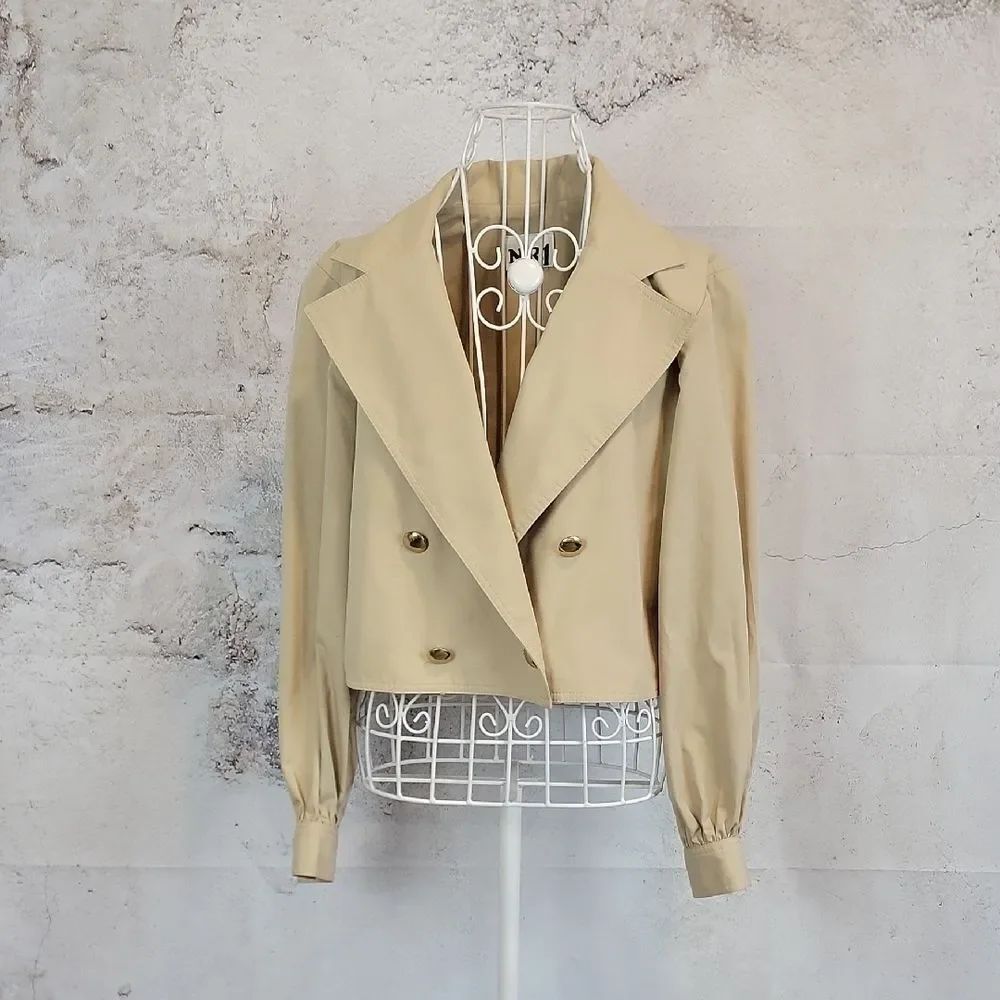 N.R.1 Vintage Jacket Double-Breasted Cropped Trenchcoat - Tan Womens Size M